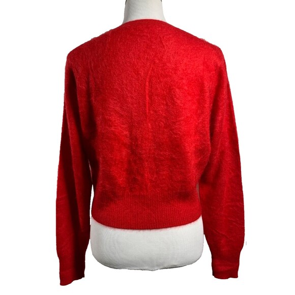J.Crew Brushed Cashmere Cropped Cardigan Sweater Size M Holiday Red Button front - Picture 3 of 9
